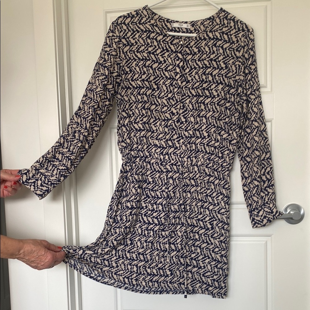 Mango navy and White Long Sleeve slip on  Dress hidden buttons